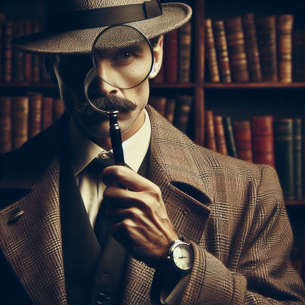 A classic detective with a magnifying glass for Traditional Detectives mystery novels