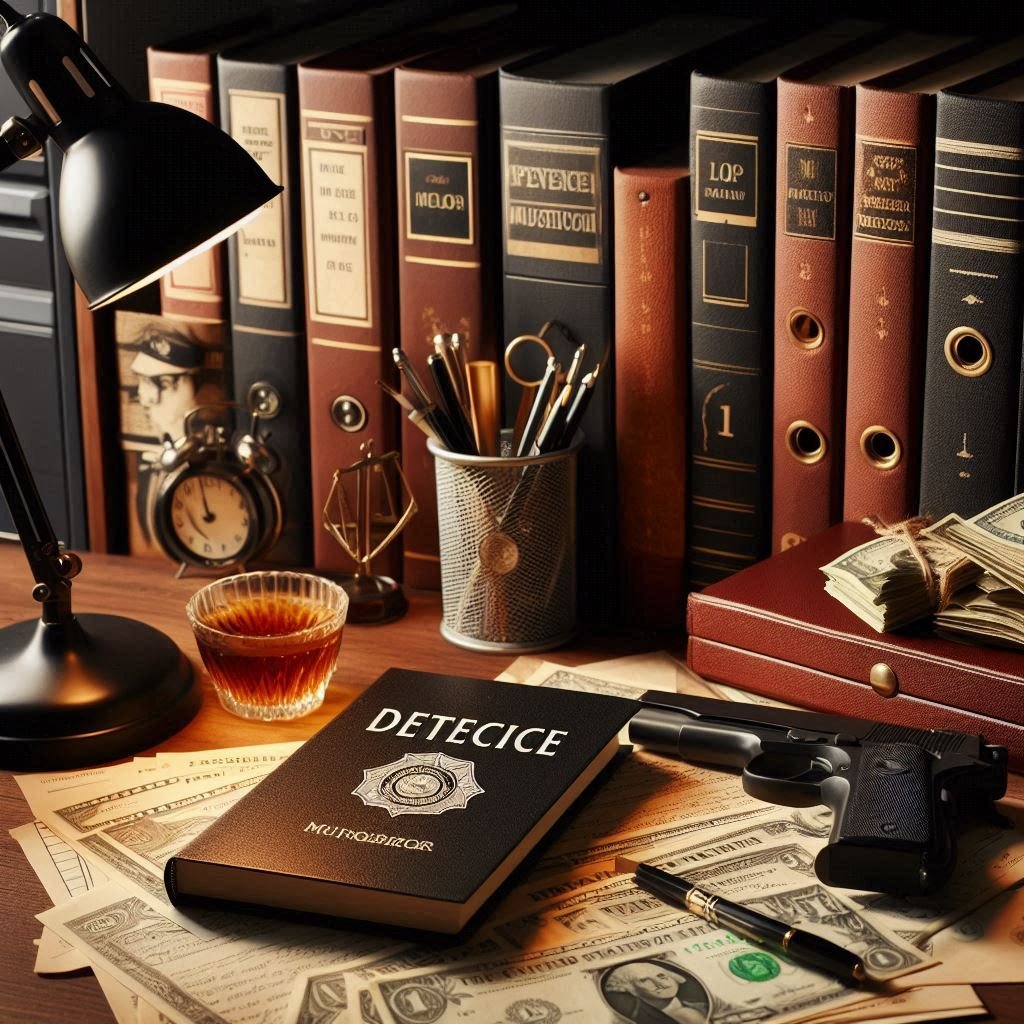 A detective’s desk with case files for Police Procedurals mystery novels